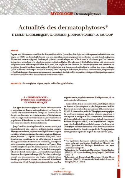 thumbnail of Actualités sur les dermatophytoses