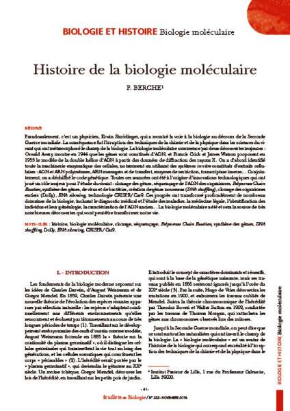 thumbnail of HISTOIRE DE LA BIOMOGIE MOLECULAIRE