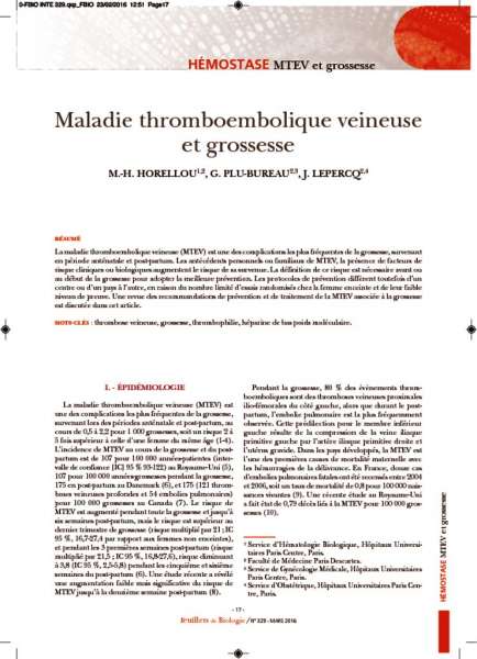 thumbnail of Maladie thromboembolique veineuse et grossesse
