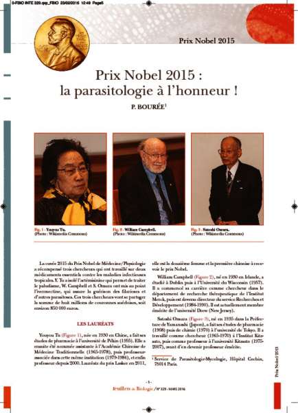 thumbnail of Prix Nobel 2015 la parasitologie à l’honneur