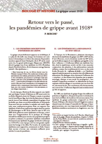 thumbnail of biologie et histoire les pandémies de grippe avant 1918